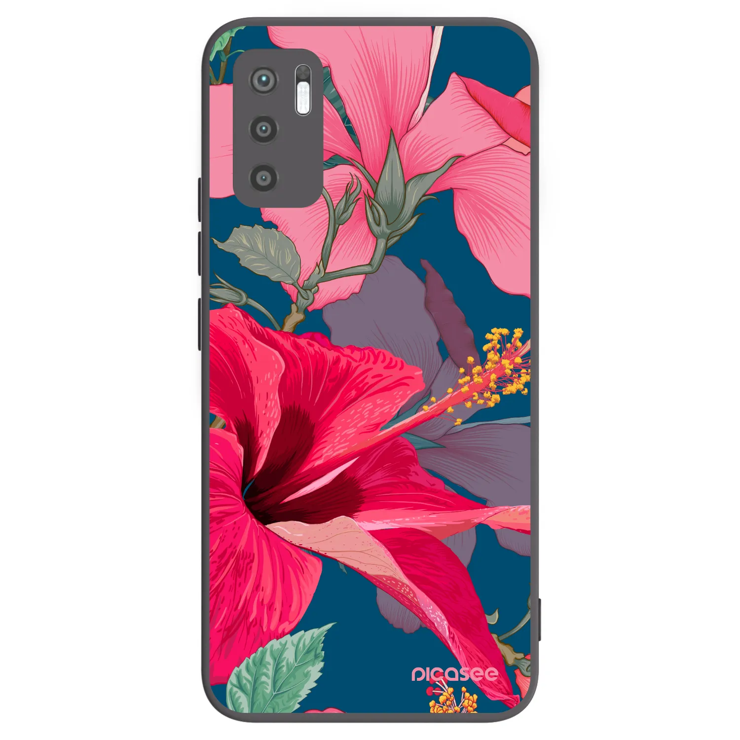 Picasee Xiaomi Redmi Note 10 5G Hülle - Schwarzes Silikon - Hibiscus