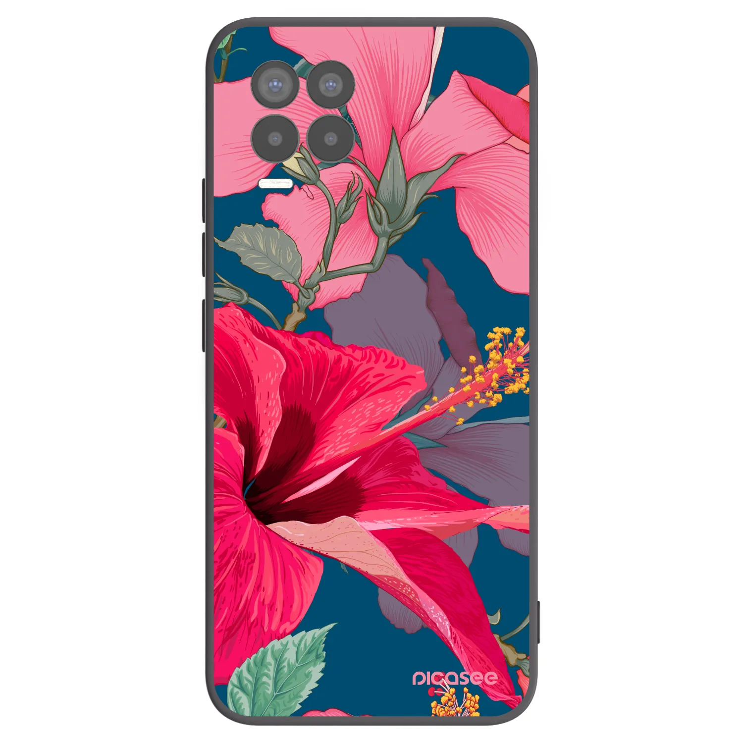 Picasee Realme 8 4G Hülle - Schwarzes Silikon - Hibiscus