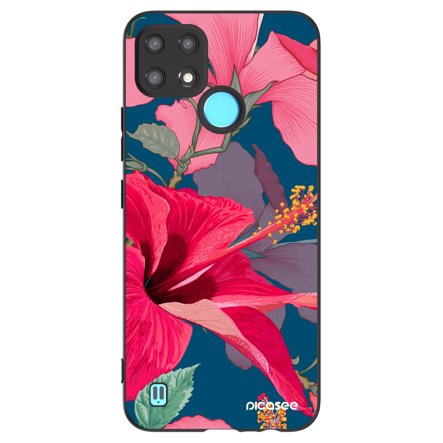 Picasee Realme C21 Hülle - Schwarzes Silikon - Hibiscus