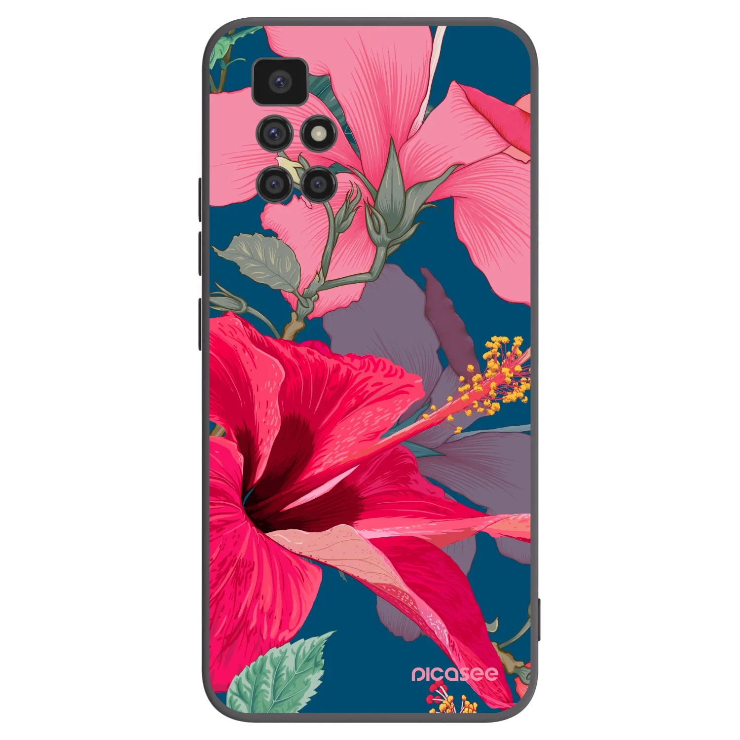 Picasee Xiaomi Redmi 10 Hülle - Schwarzes Silikon - Hibiscus