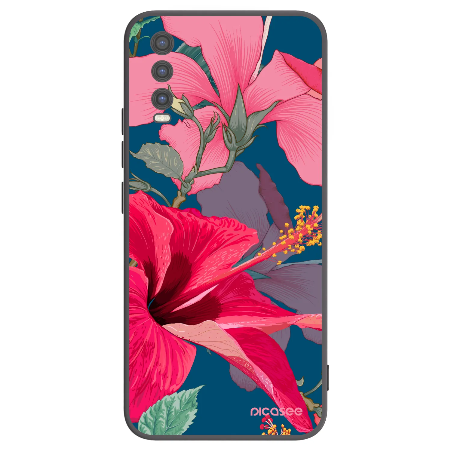 Picasee Vivo Y20s Hülle - Schwarzes Silikon - Hibiscus