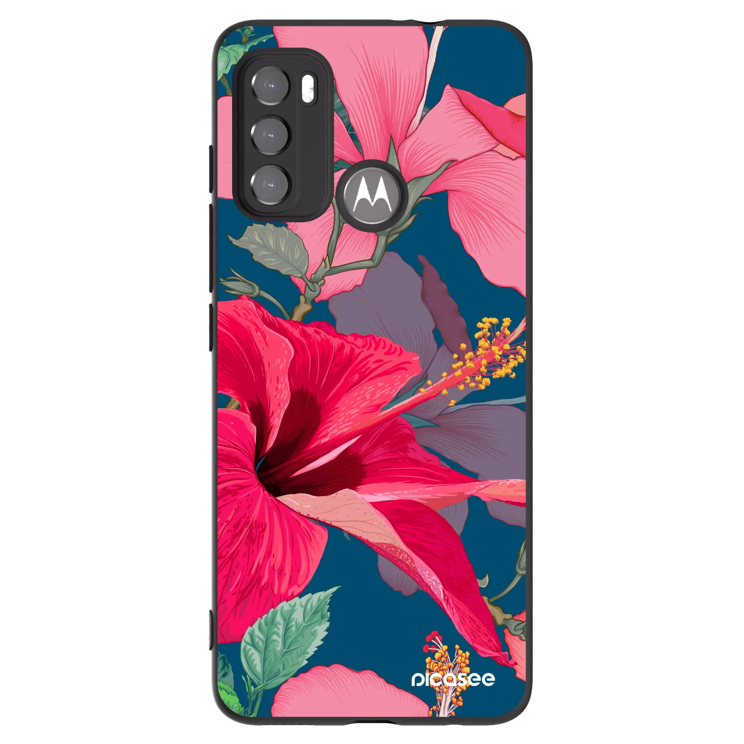Picasee Motorola Moto G60 Hülle - Schwarzes Silikon - Hibiscus