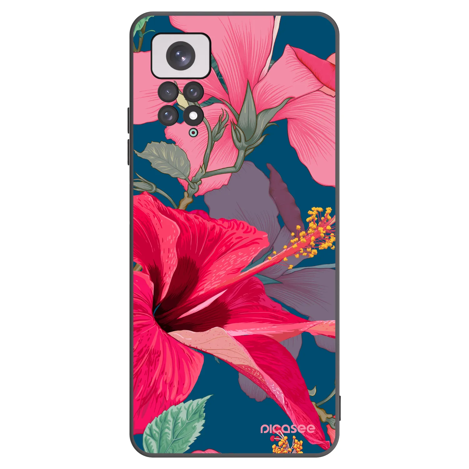 Picasee Xiaomi Redmi Note 11 Hülle - Schwarzes Silikon - Hibiscus