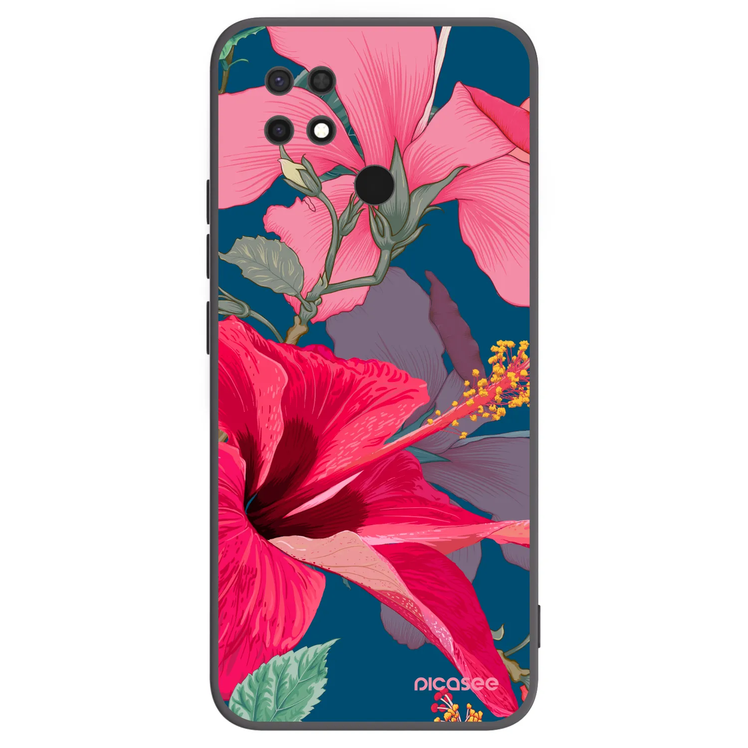Picasee Xiaomi Redmi 10C Hülle - Schwarzes Silikon - Hibiscus