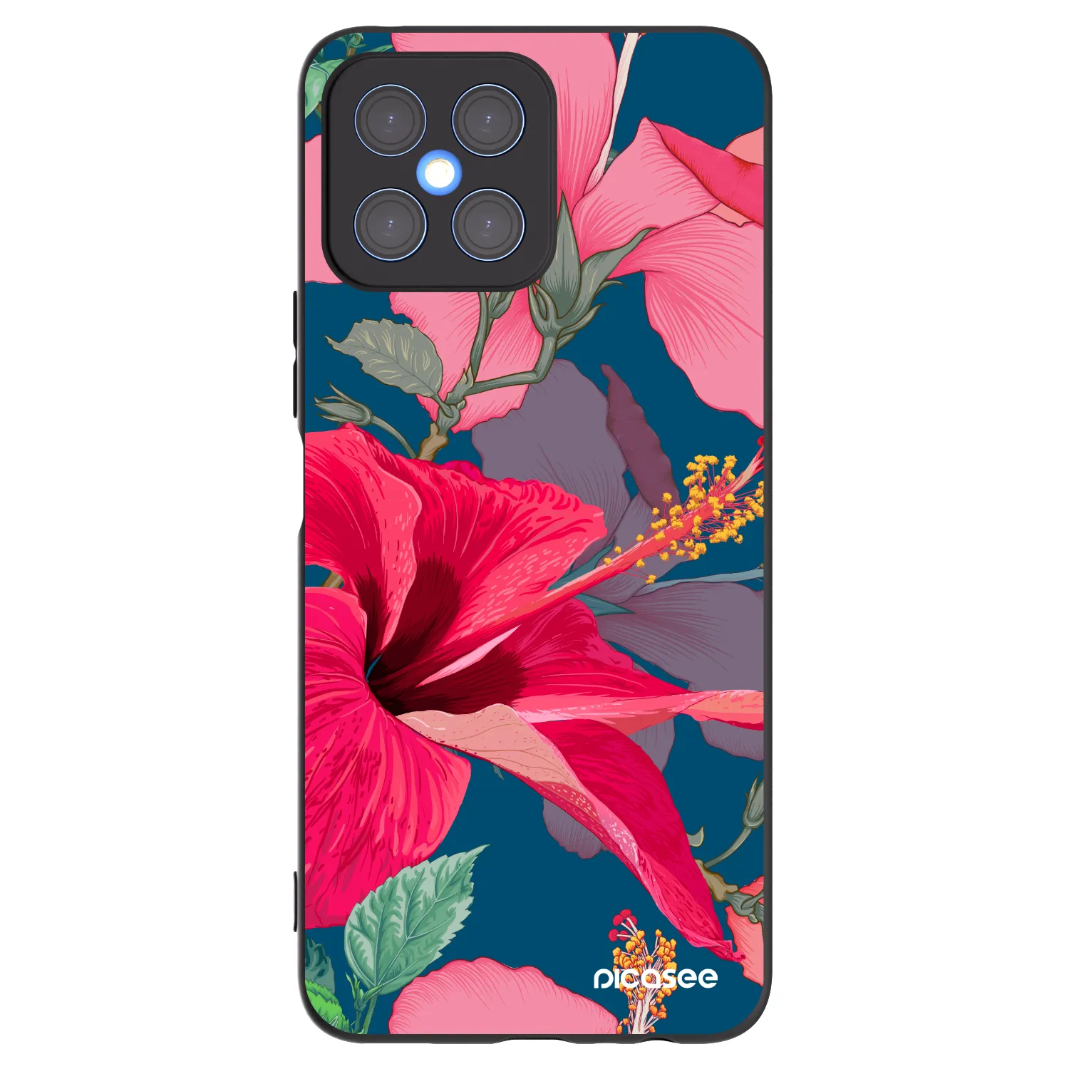 Picasee Honor X8 4G Hülle - Schwarzes Silikon - Hibiscus