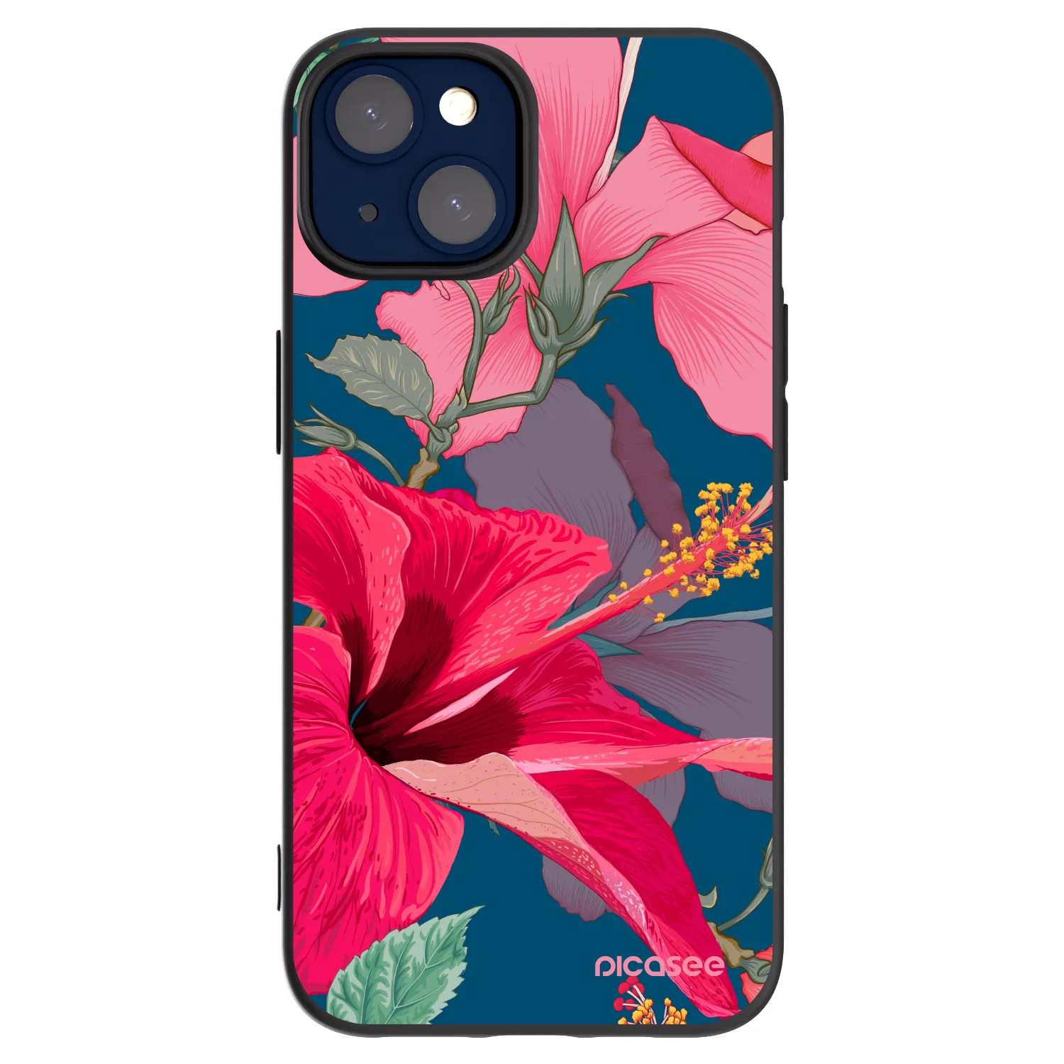 Picasee Apple iPhone 14 Hülle - Schwarzes Silikon - Hibiscus