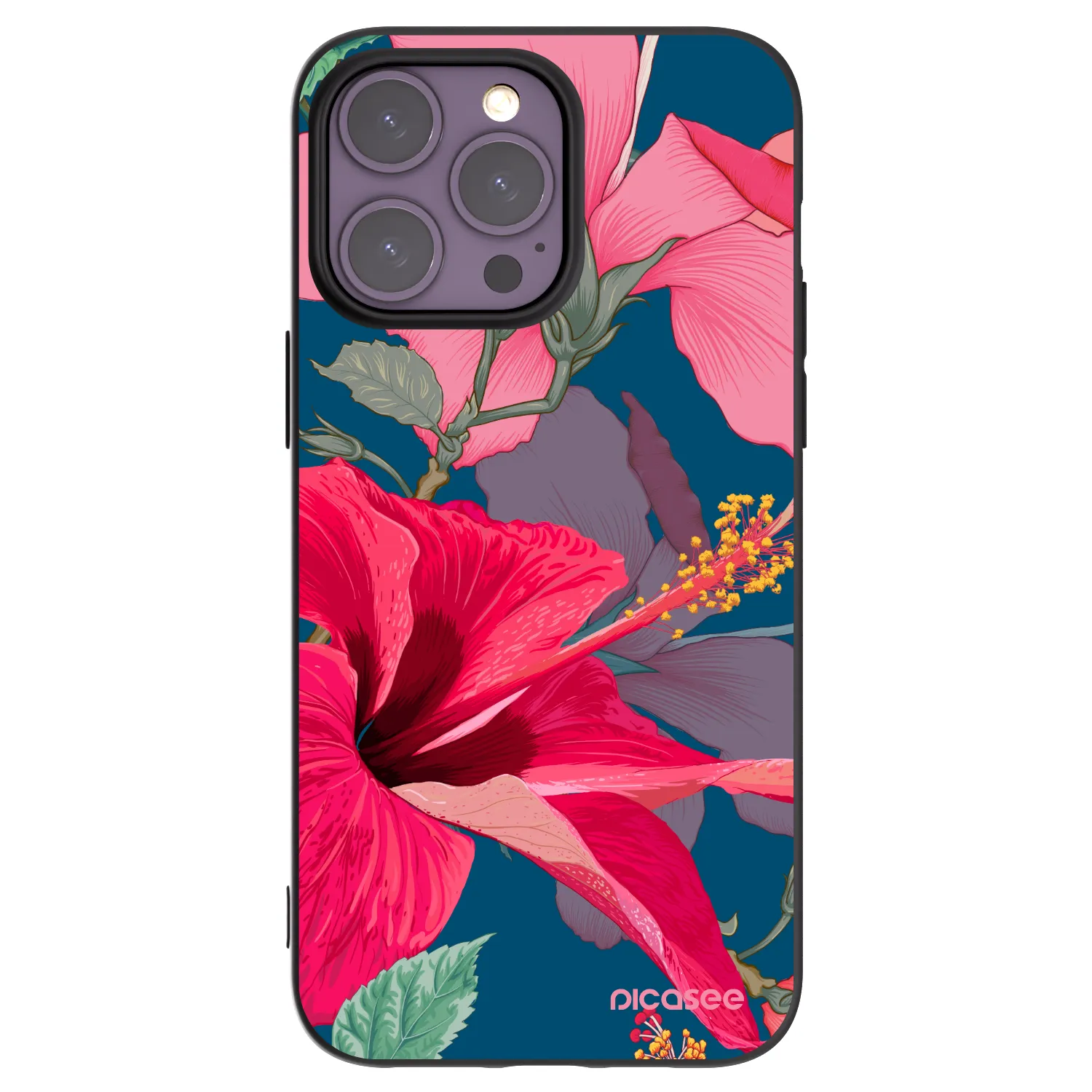 Picasee Apple iPhone 14 Pro Max Hülle - Schwarzes Silikon - Hibiscus