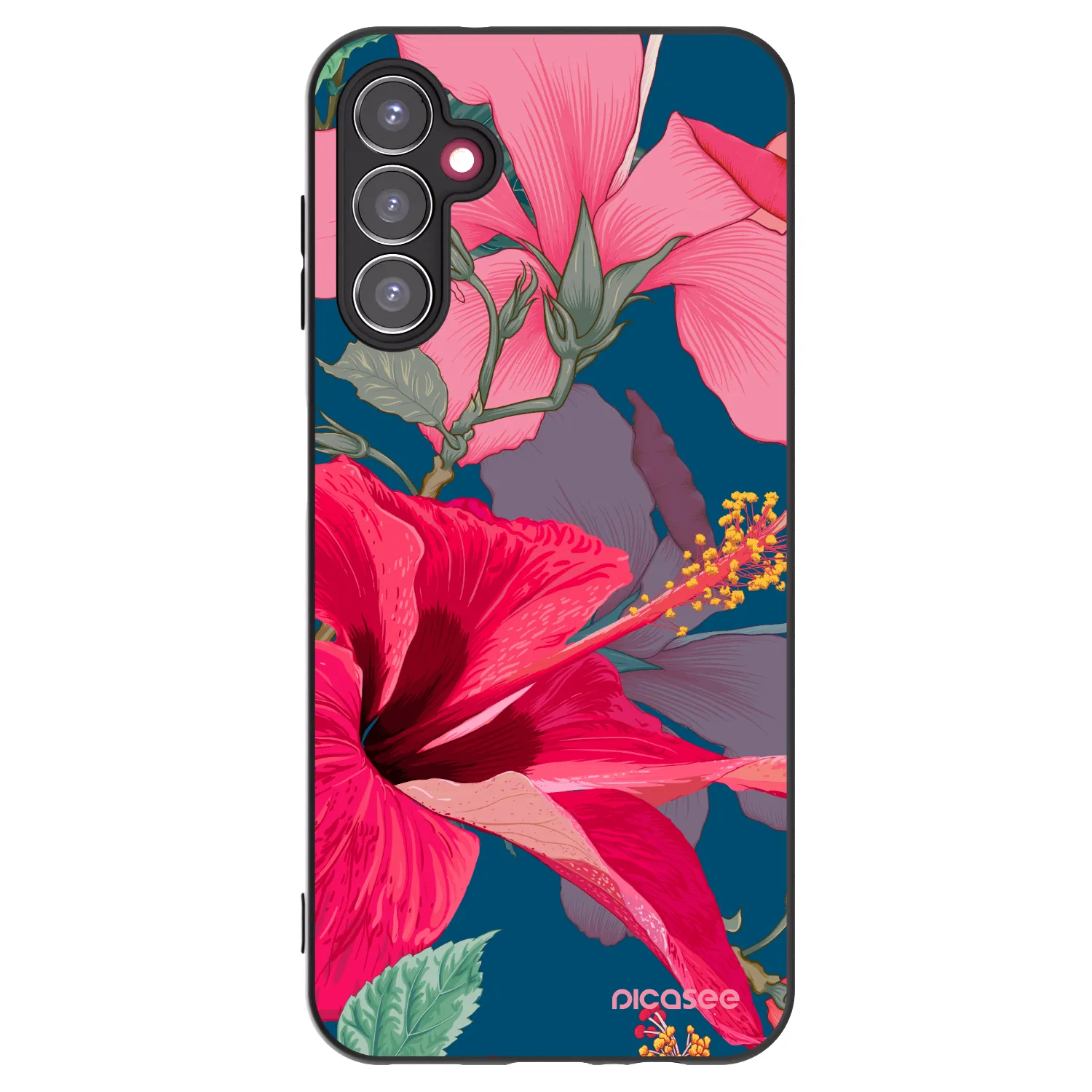Picasee Samsung Galaxy A14 5G A146P Hülle - Schwarzes Silikon - Hibiscus