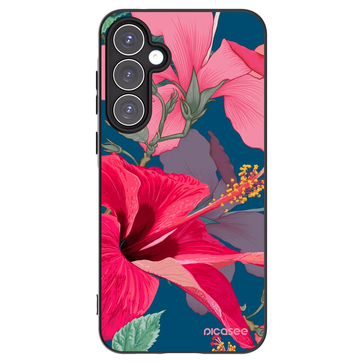 Picasee Samsung Galaxy A55 5G A556B Hülle - Schwarzes Silikon - Hibiscus