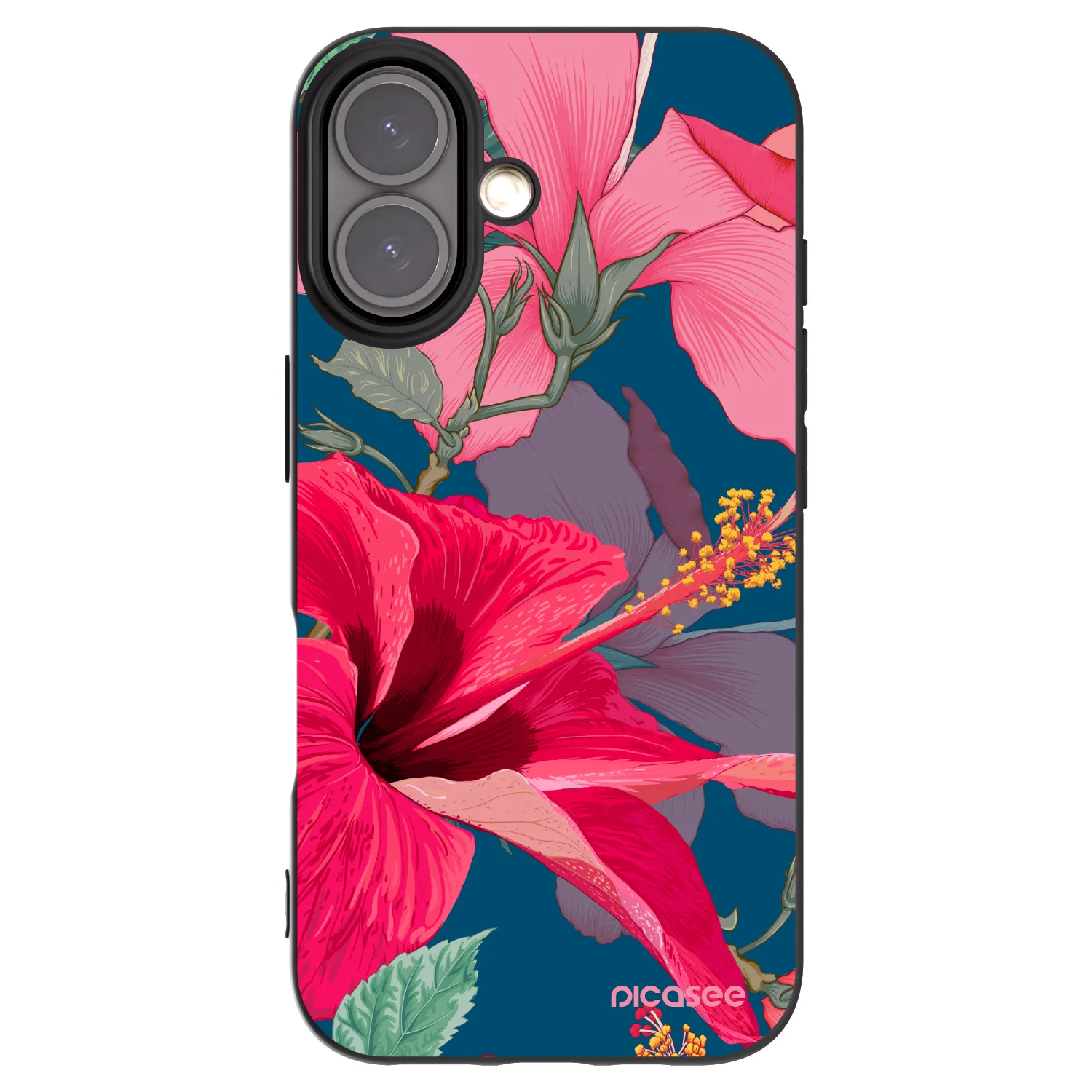 Picasee Apple iPhone 16 Hülle - Schwarzes Silikon - Hibiscus