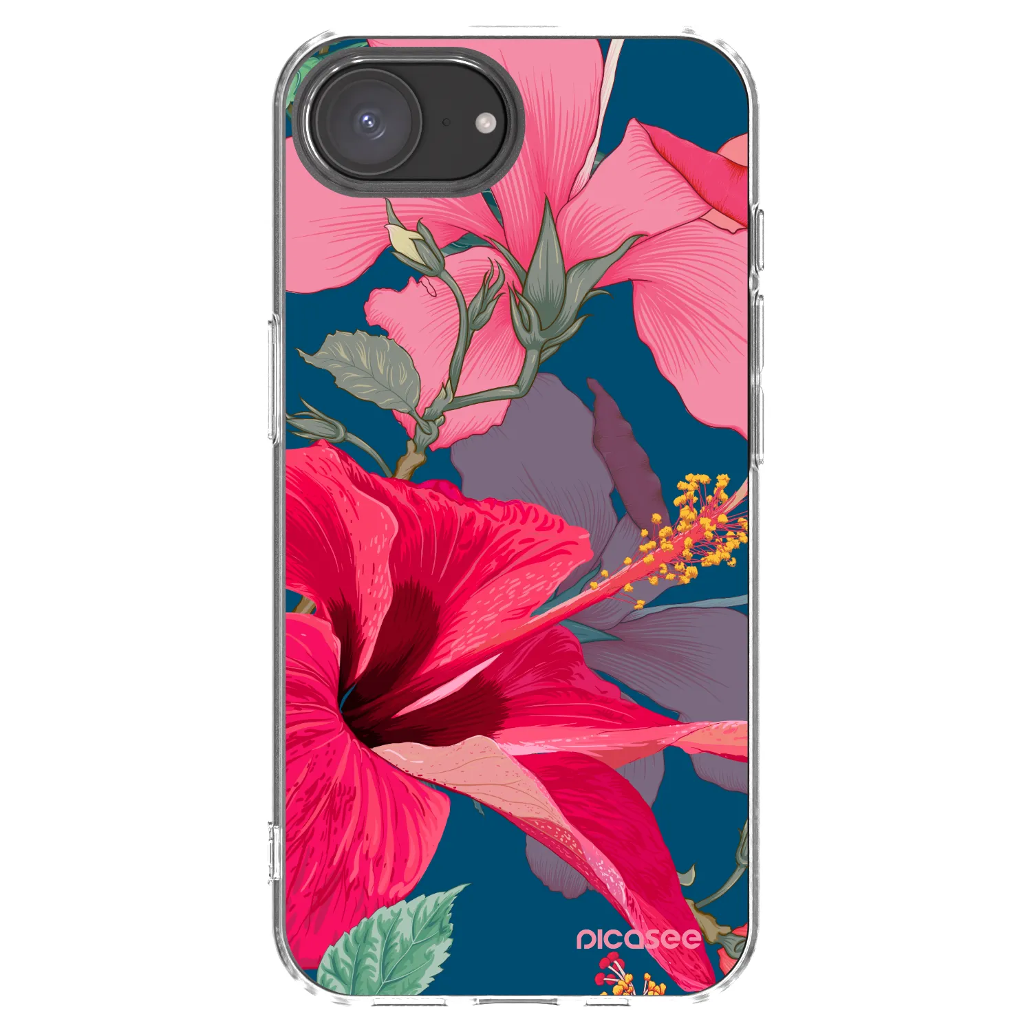 Picasee Apple iPhone 16e Hülle - Transparentes Silikon - Hibiscus