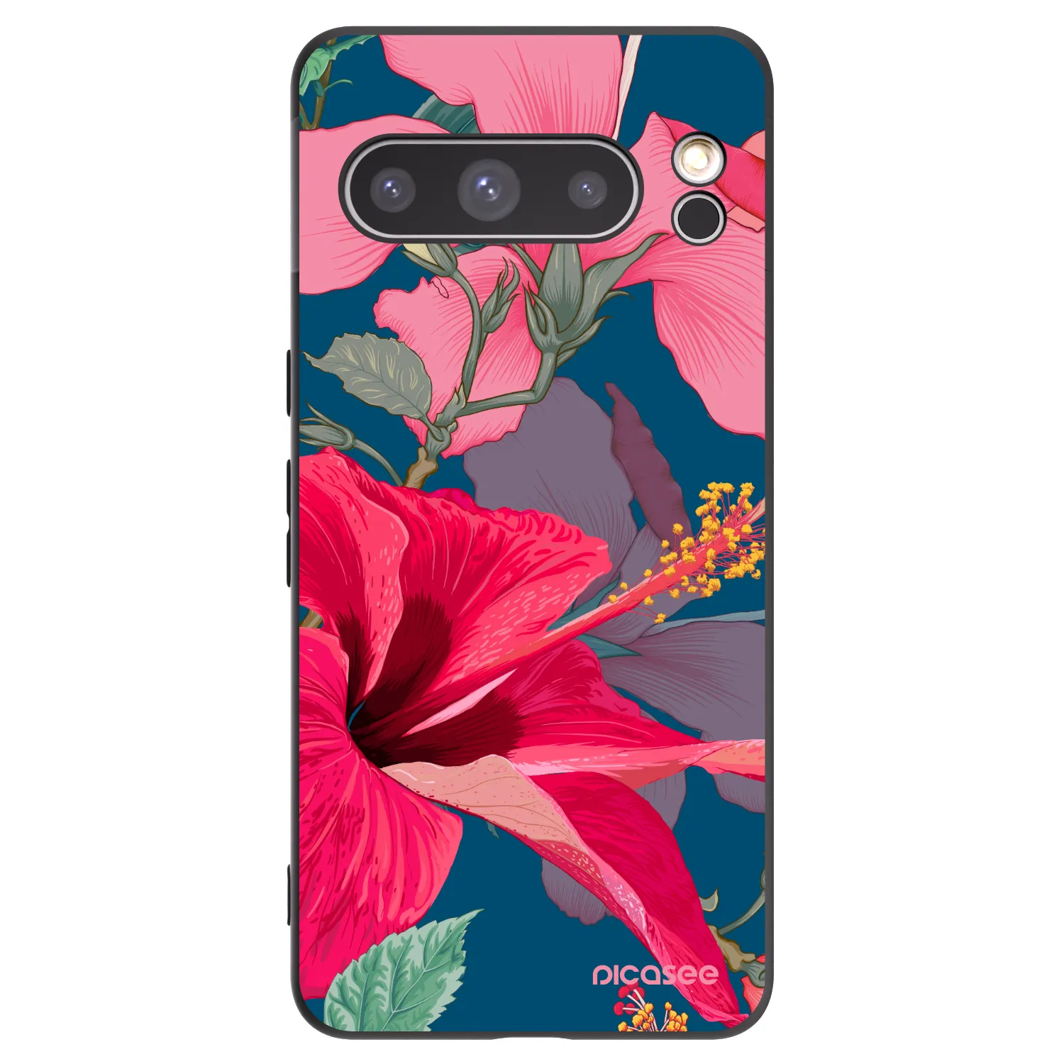 Picasee Google Pixel 8 Pro Hülle - Schwarzes Silikon - Hibiscus