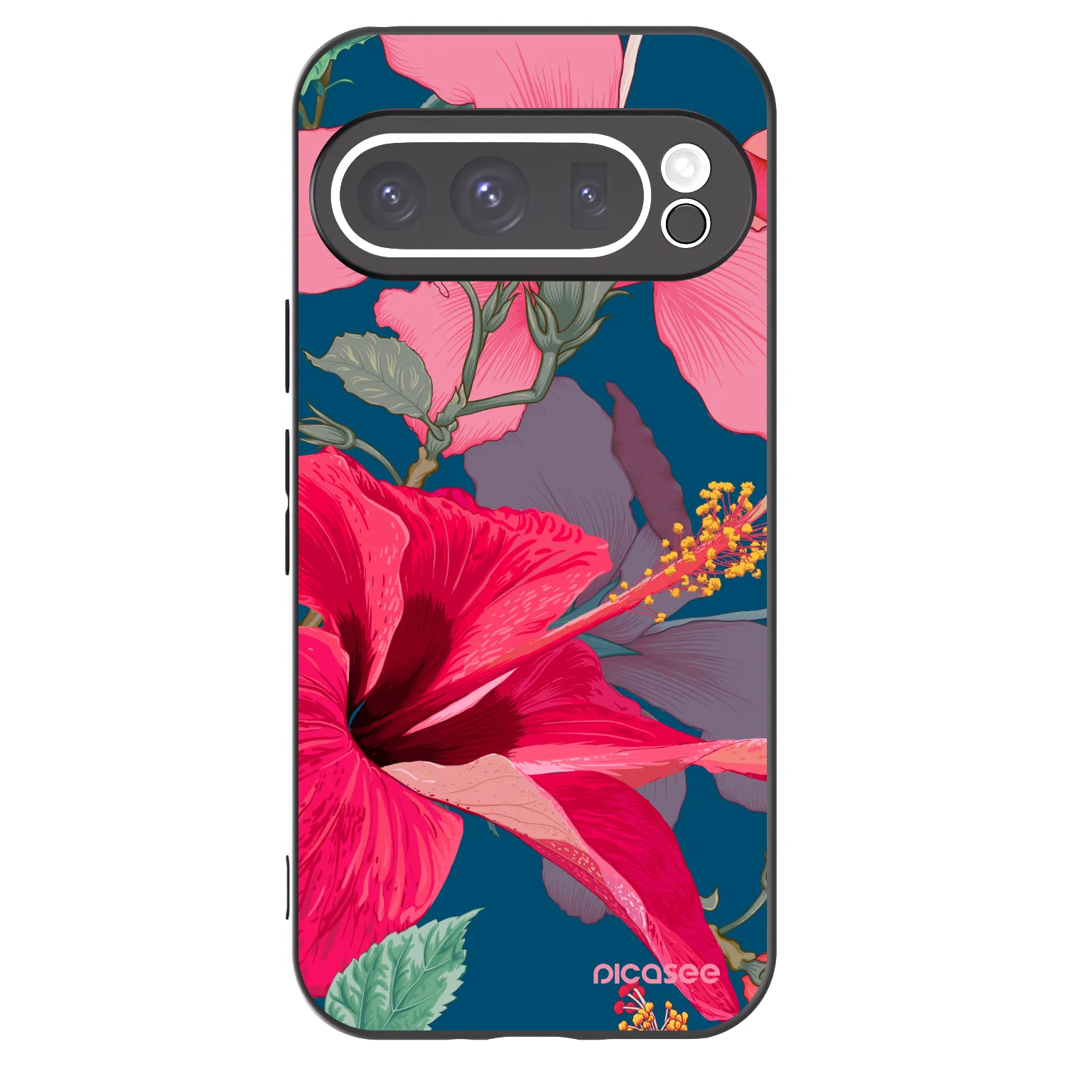 Picasee Google Pixel 9 Pro Hülle - Schwarzes Silikon - Hibiscus