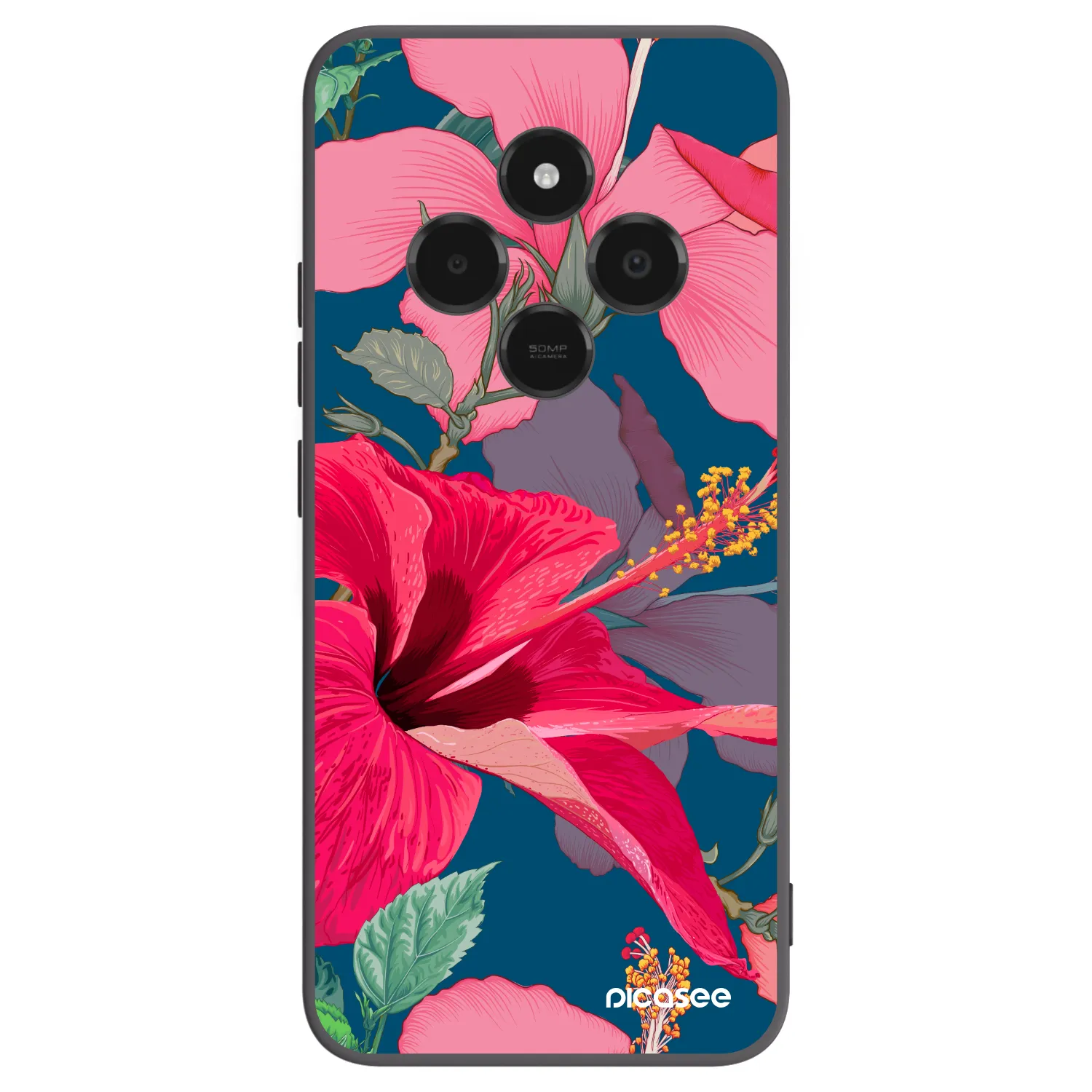 Picasee Xiaomi Poco C75 Hülle - Schwarzes Silikon - Hibiscus