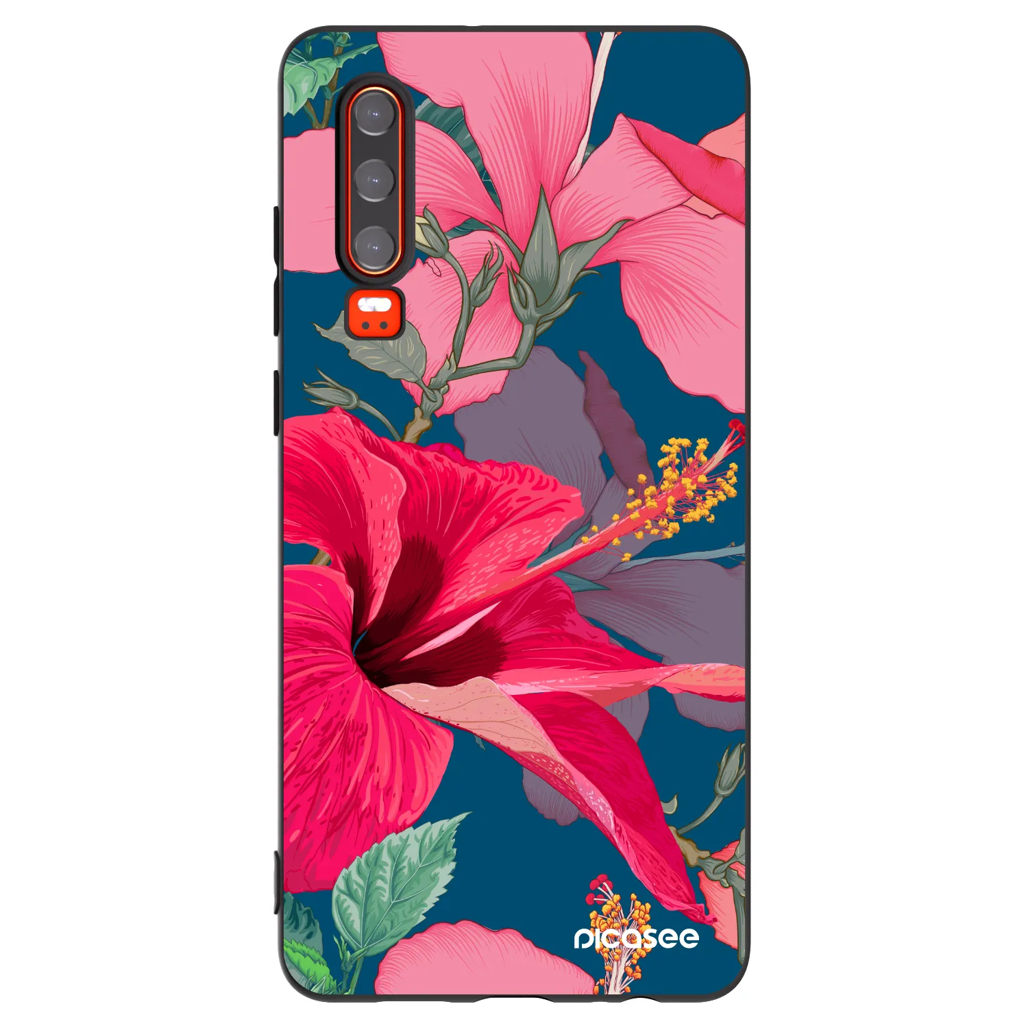 Picasee Huawei P30 Hülle - Schwarzes Silikon - Hibiscus