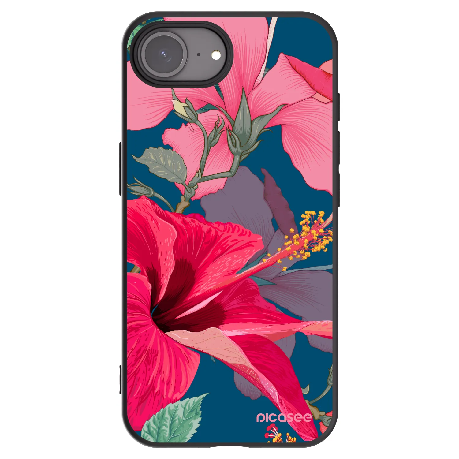 Picasee Apple iPhone 17e Hülle - Schwarzes Silikon - Hibiscus