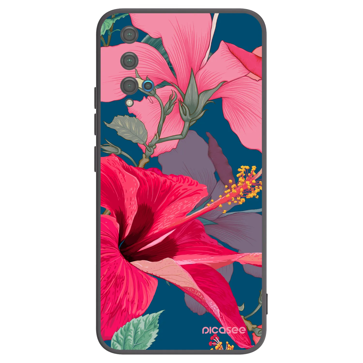 Picasee Huawei Nova 5T Hülle - Schwarzes Silikon - Hibiscus