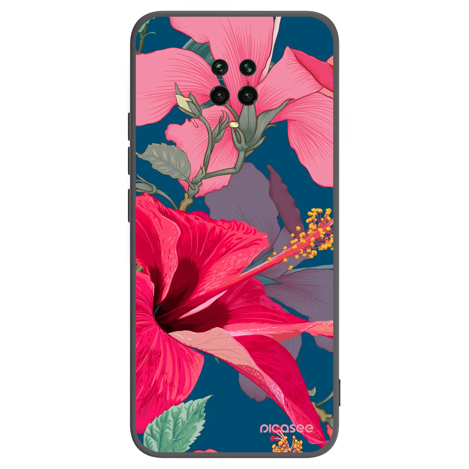 Picasee Xiaomi Redmi Note 9 Pro Hülle - Schwarzes Silikon - Hibiscus