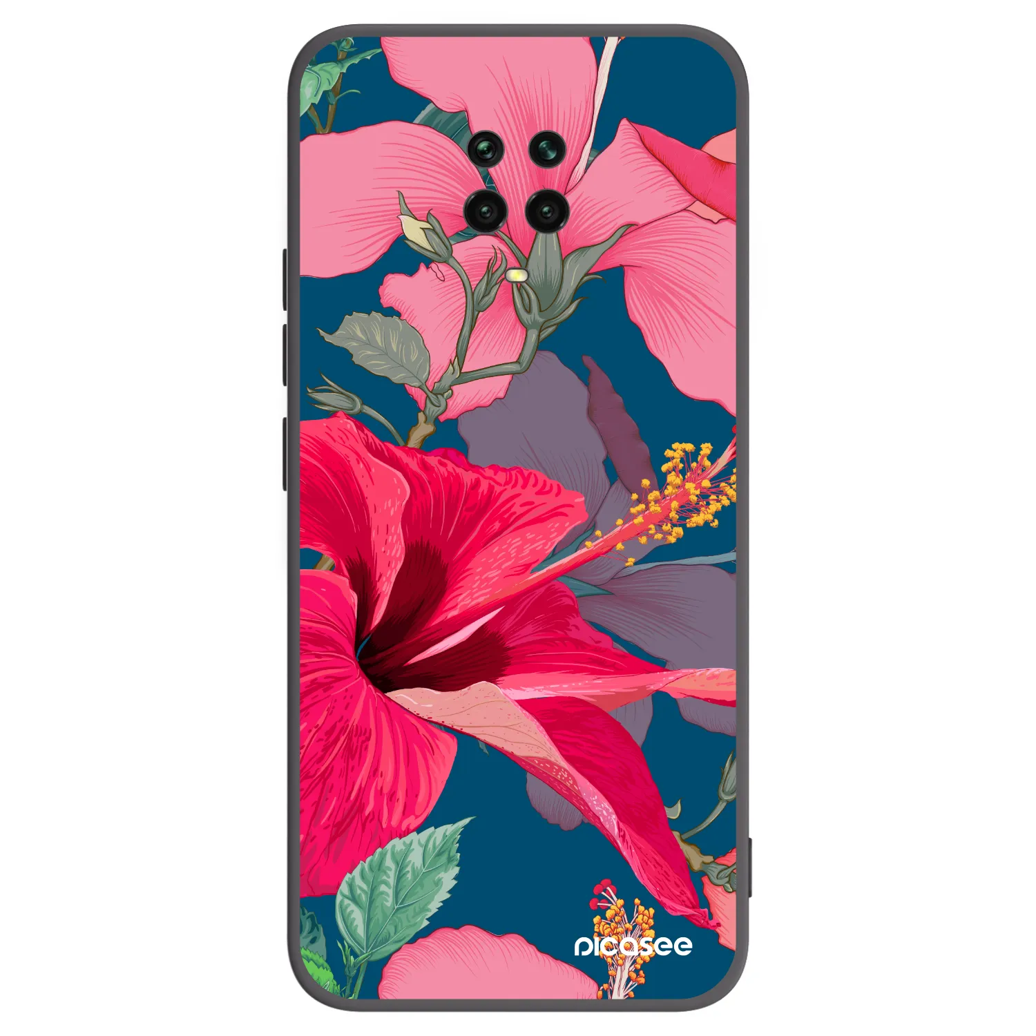 Picasee Xiaomi Redmi Note 9S Hülle - Schwarzes Silikon - Hibiscus