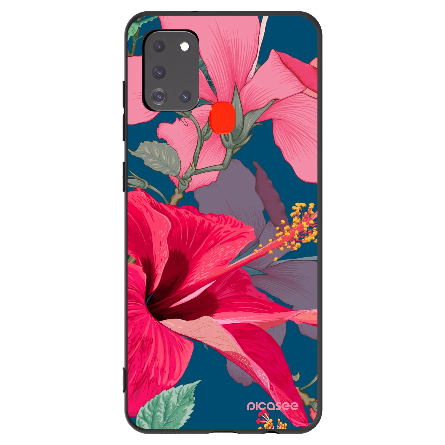 Picasee Samsung Galaxy A21s Hülle - Schwarzes Silikon - Hibiscus