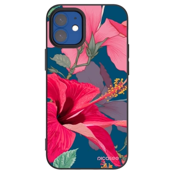 Picasee Apple iPhone 12 mini Hülle - Schwarzes Silikon - Hibiscus