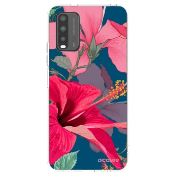 Picasee Xiaomi Redmi 9T Hülle - Schwarzes Silikon - Hibiscus