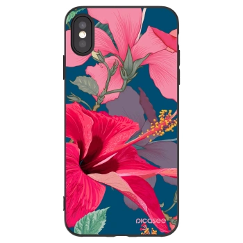 Picasee Apple iPhone XS Max Hülle - Schwarzes Silikon - Hibiscus