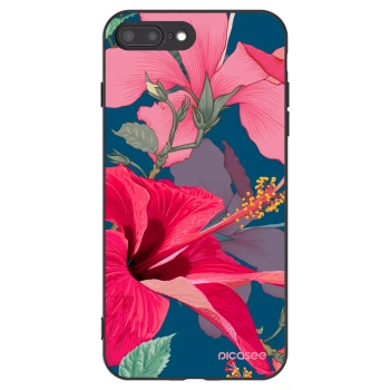 Picasee Apple iPhone 7 Plus Hülle - Schwarzes Silikon - Hibiscus