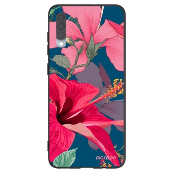 Picasee Samsung Galaxy A70 A705F Hülle - Schwarzes Silikon - Hibiscus