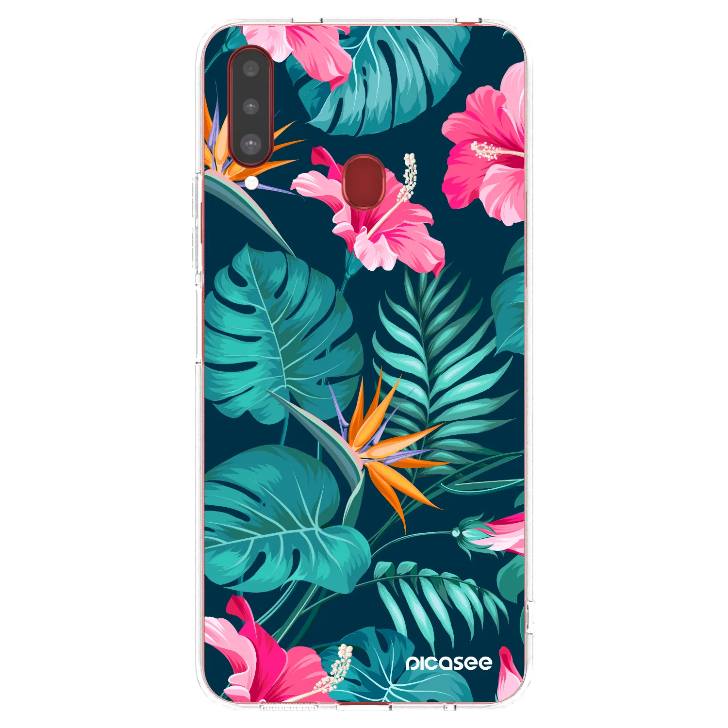 Picasee Samsung Galaxy A20s Hülle - Transparentes Silikon - Pink Monstera