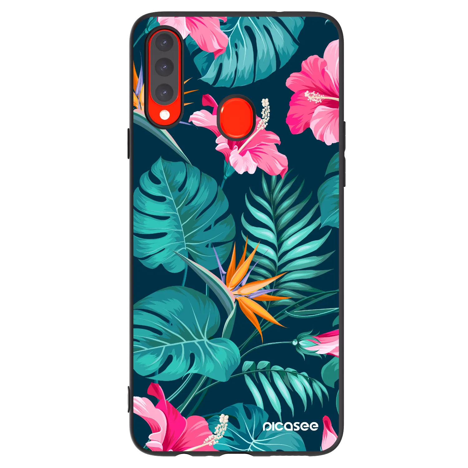 Picasee Samsung Galaxy A20s Hülle - Schwarzes Silikon - Pink Monstera