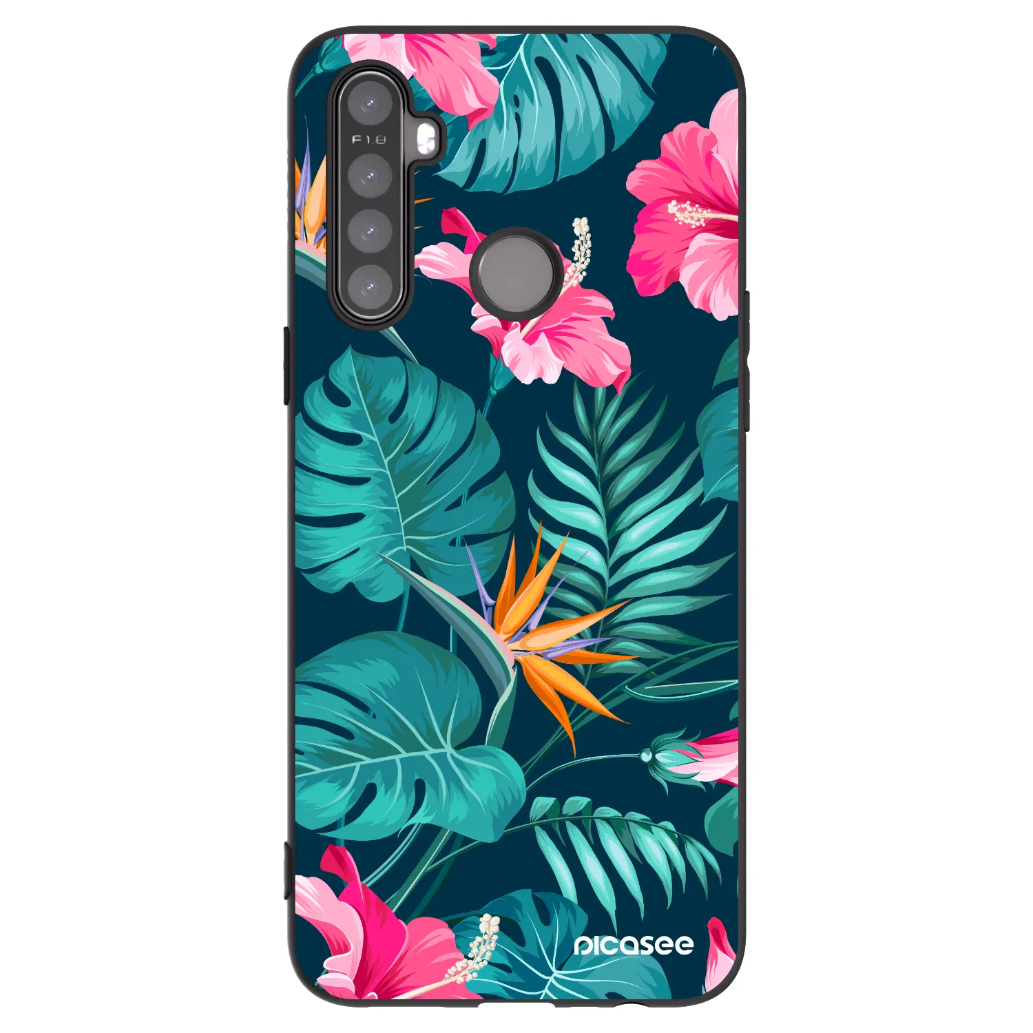Picasee Realme 5 Hülle - Schwarzes Silikon - Pink Monstera