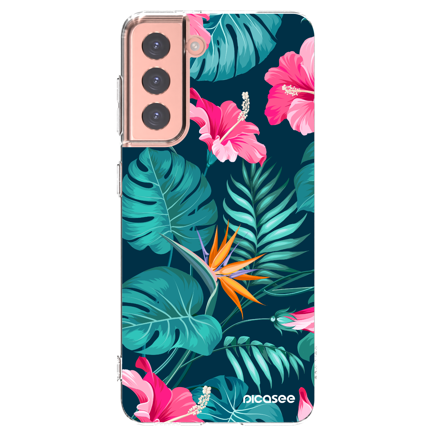 Picasee Samsung Galaxy S21 5G G991B Hülle - Transparentes Silikon - Pink Monstera
