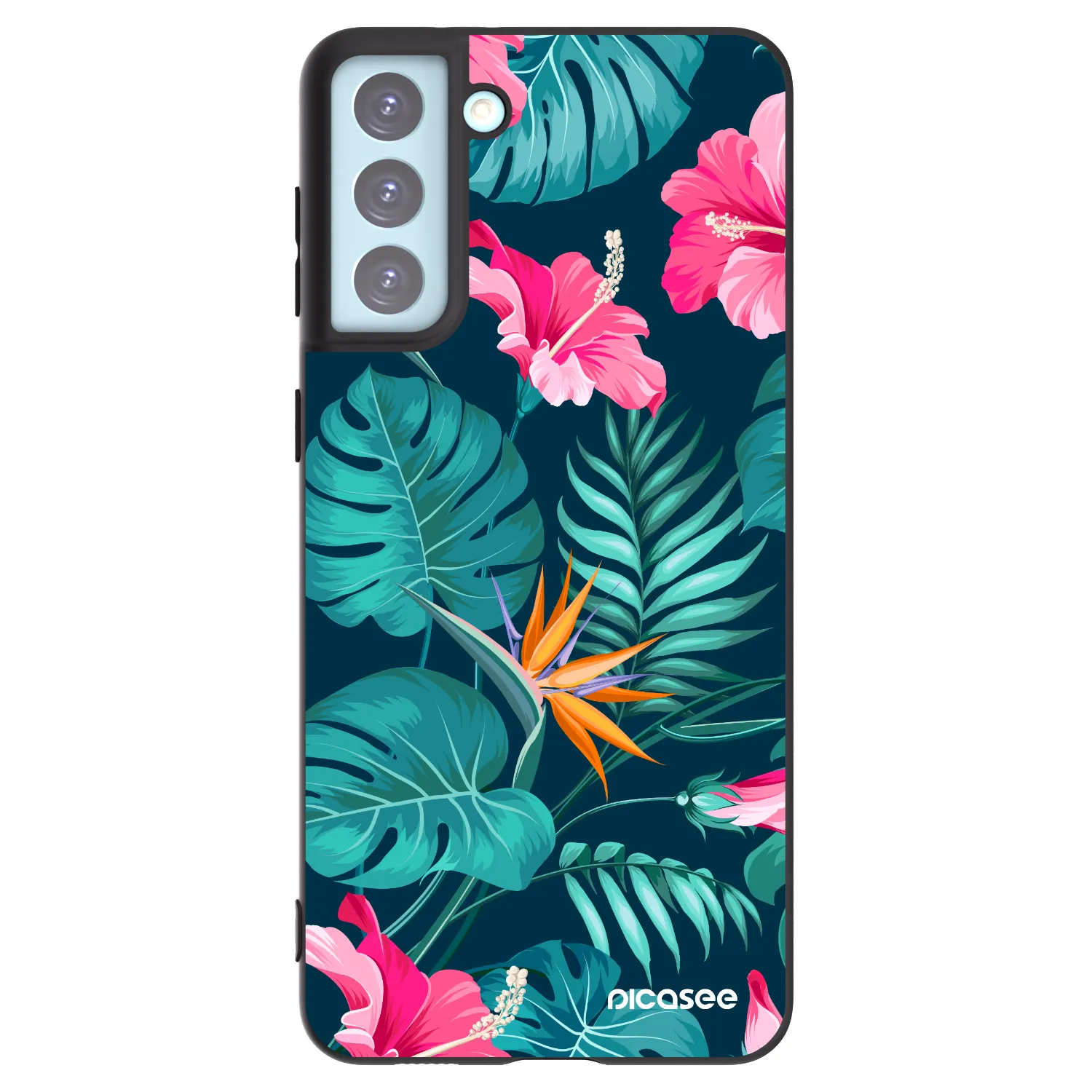 Picasee Samsung Galaxy S21+ 5G G996F Hülle - Schwarzes Silikon - Pink Monstera