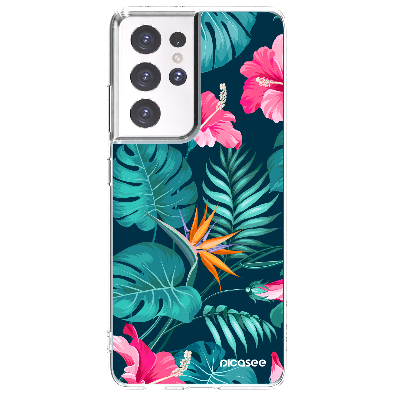 Picasee Samsung Galaxy S21 Ultra 5G G998B Hülle - Transparentes Silikon - Pink Monstera
