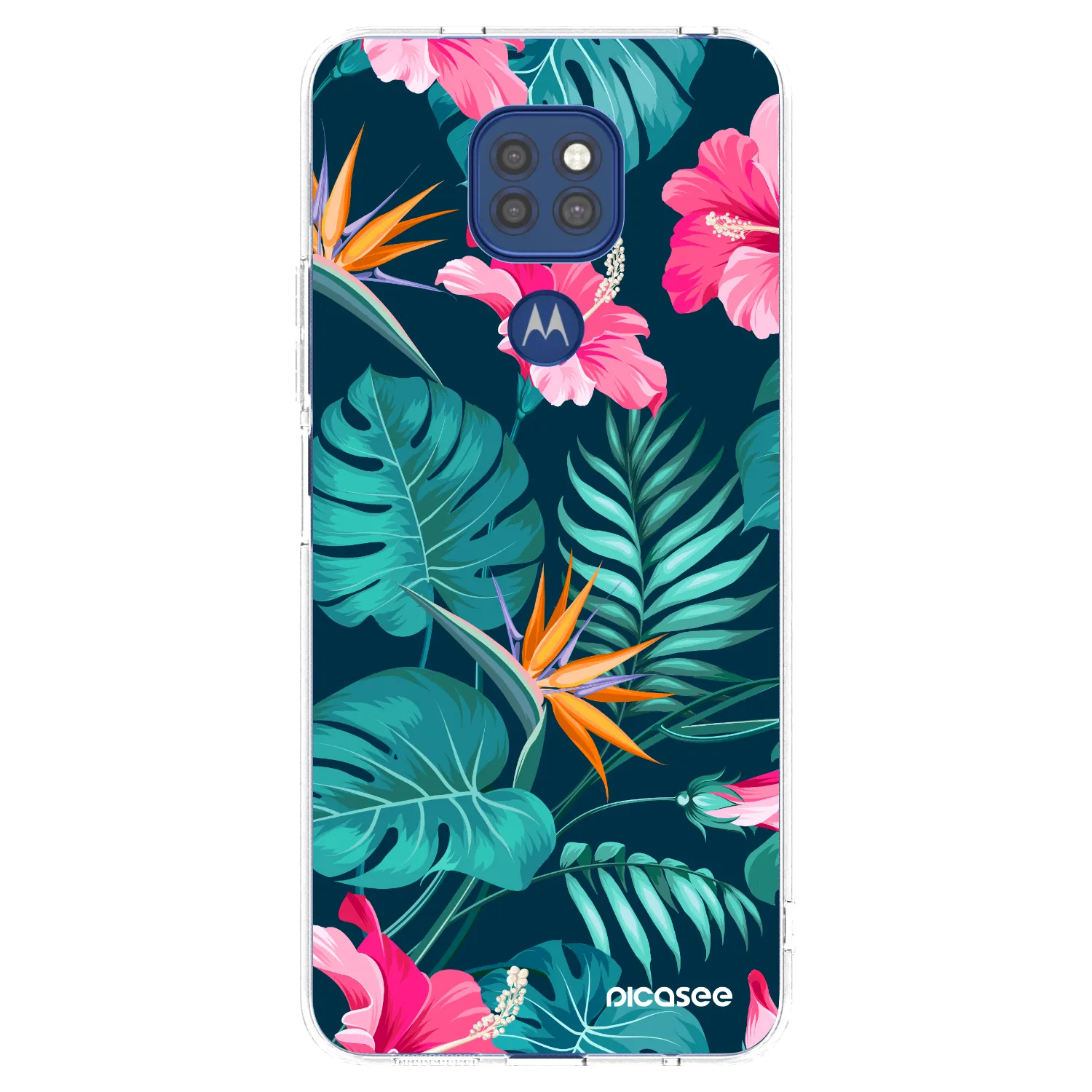 Picasee Motorola Moto G9 Play Hülle - Transparentes Silikon - Pink Monstera