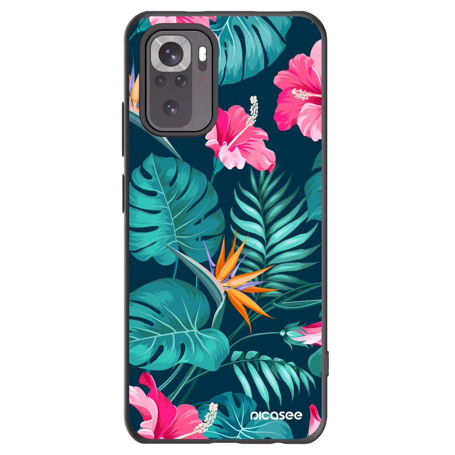 Picasee Xiaomi Redmi Note 10S Hülle - Schwarzes Silikon - Pink Monstera
