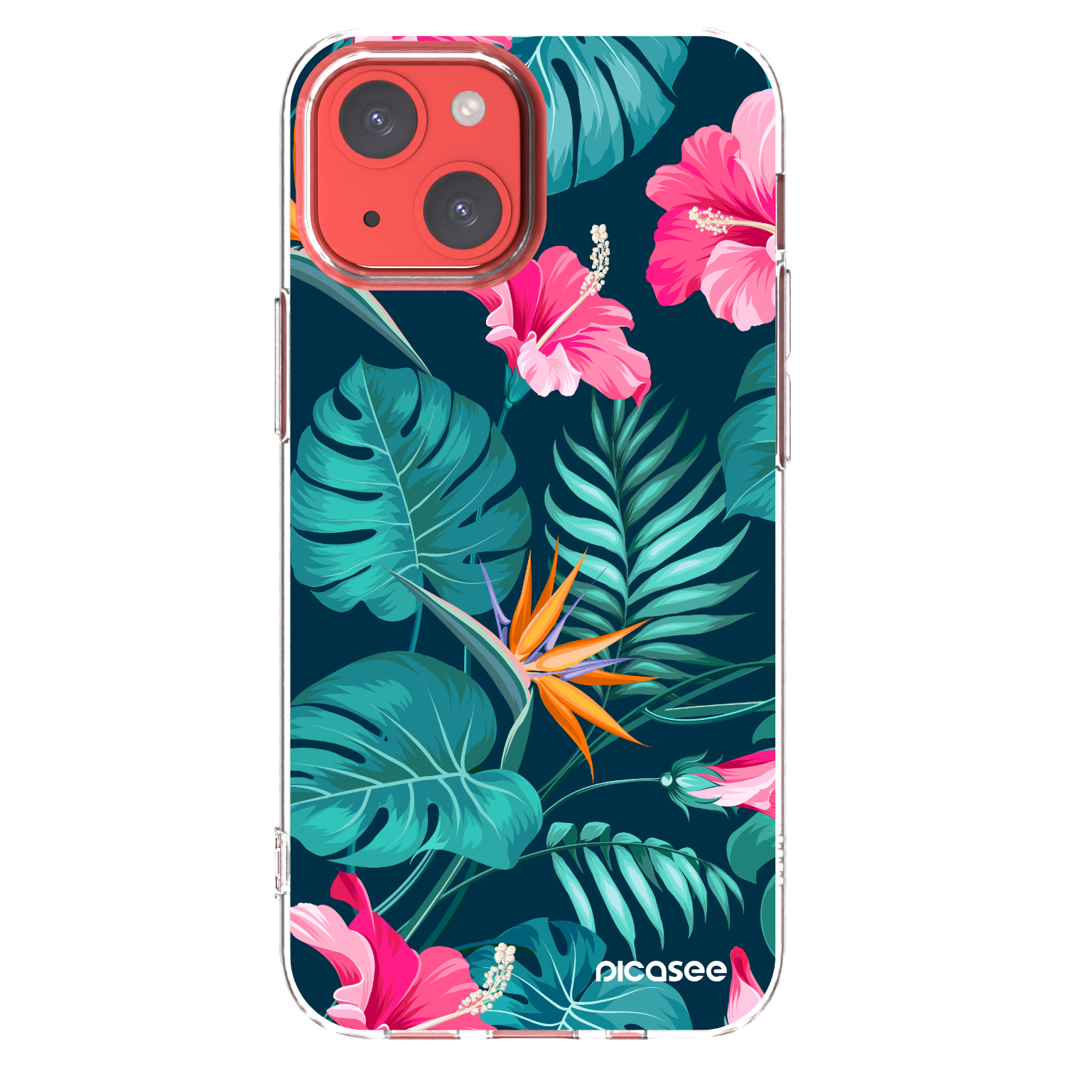 Picasee Apple iPhone 13 mini Hülle - Transparentes Silikon - Pink Monstera