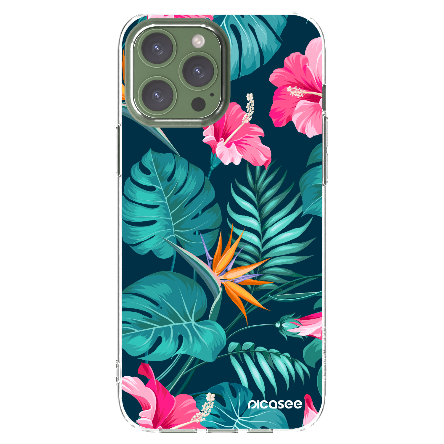 Picasee Apple iPhone 13 Pro Max Hülle - Transparentes Silikon - Pink Monstera