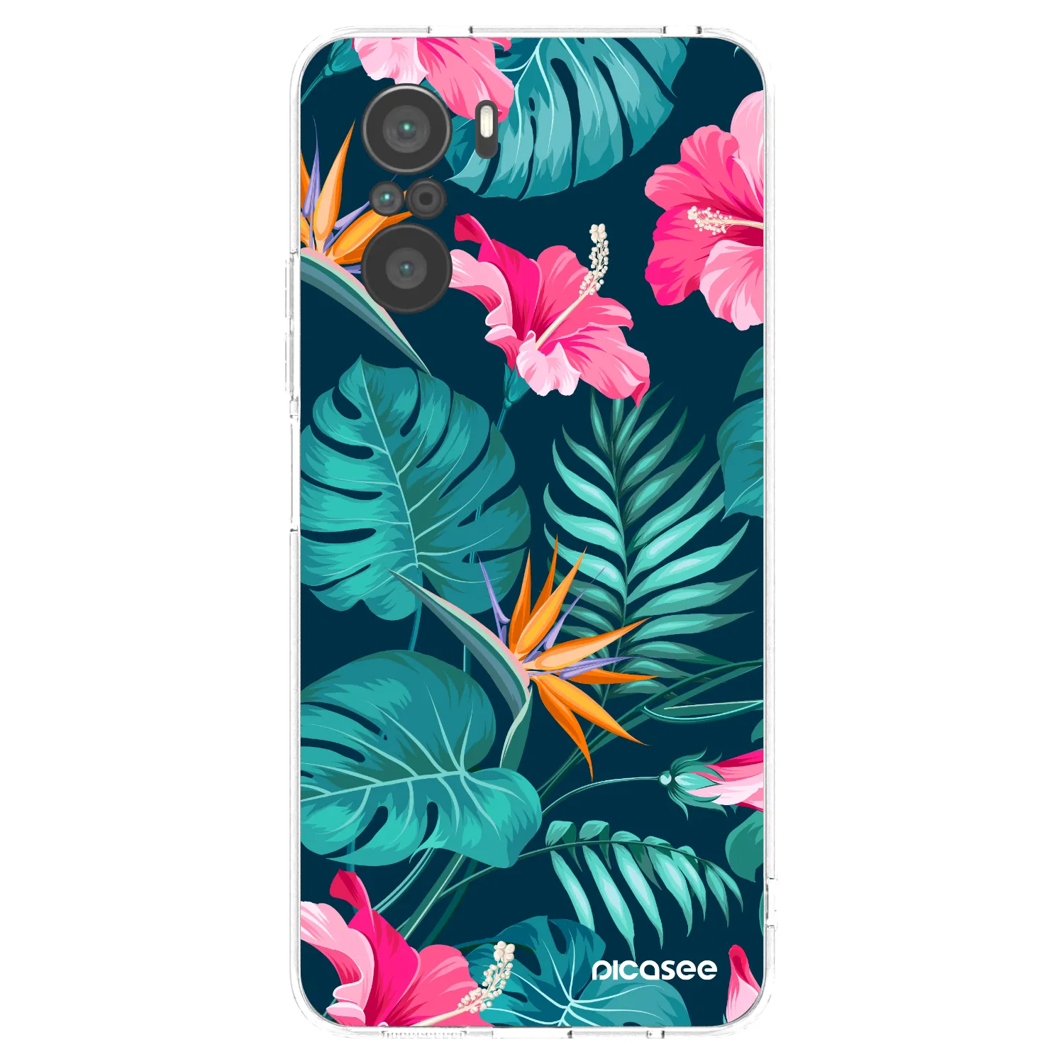 Picasee Xiaomi Poco F3 Hülle - Transparentes Silikon - Pink Monstera