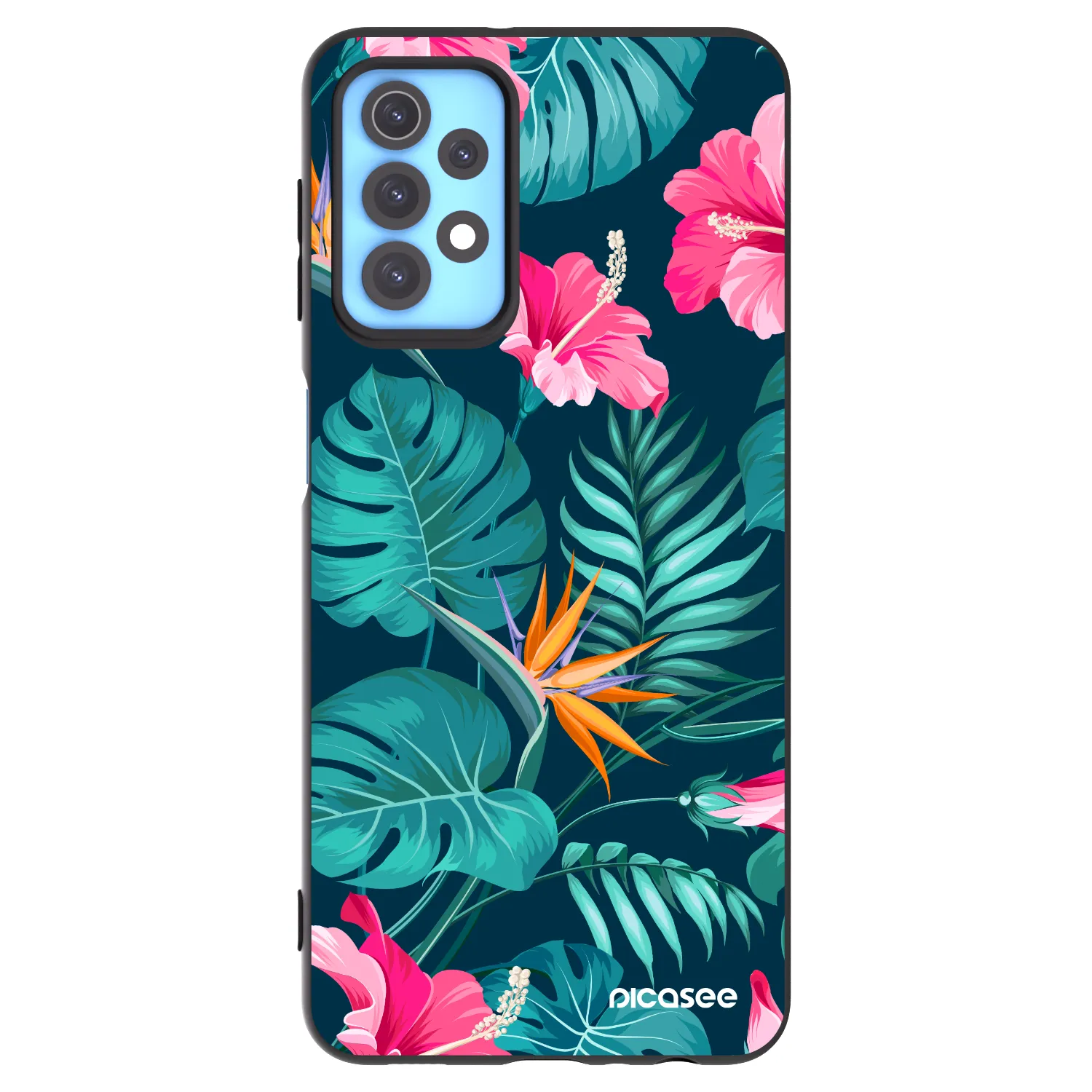 Picasee Samsung Galaxy A32 4G SM-A325F Hülle - Schwarzes Silikon - Pink Monstera
