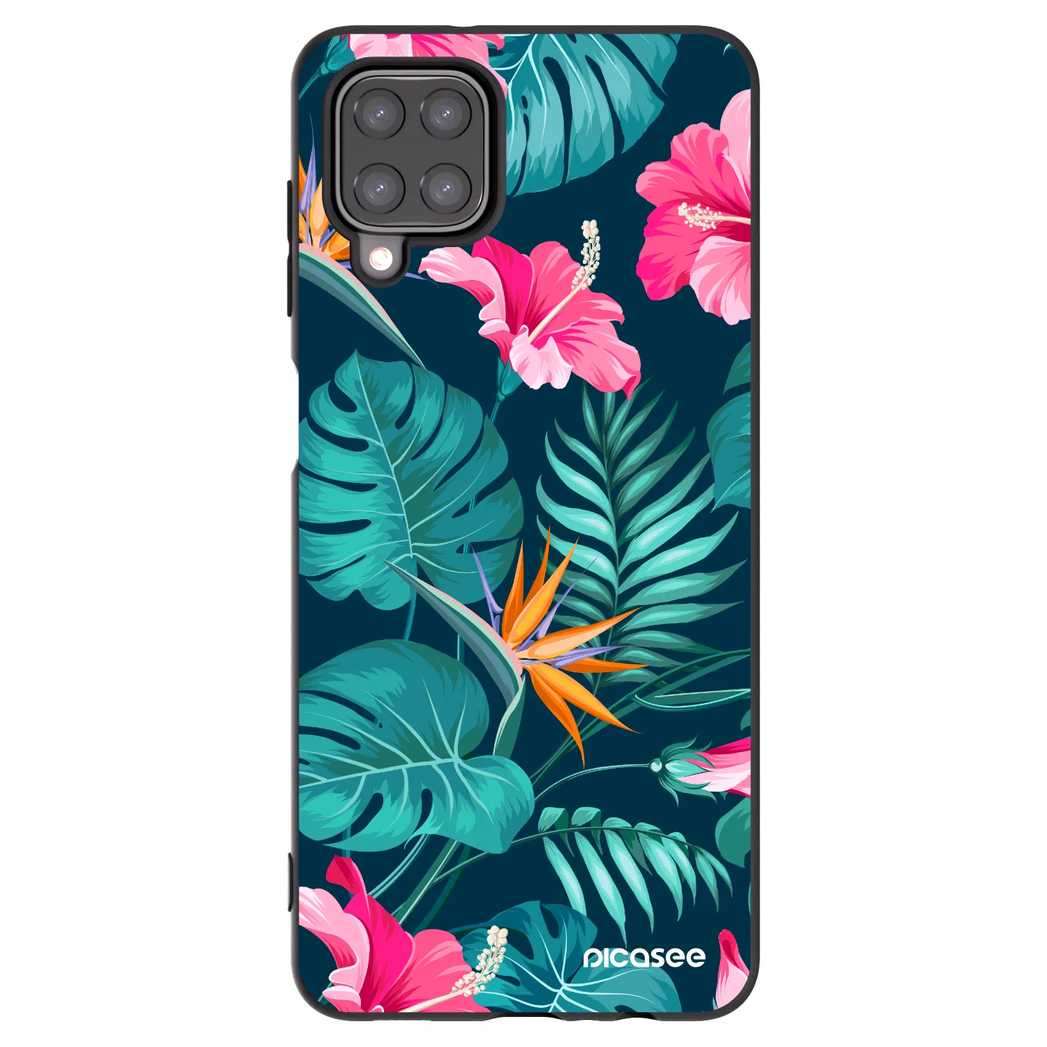 Picasee Samsung Galaxy M12 M127F Hülle - Schwarzes Silikon - Pink Monstera