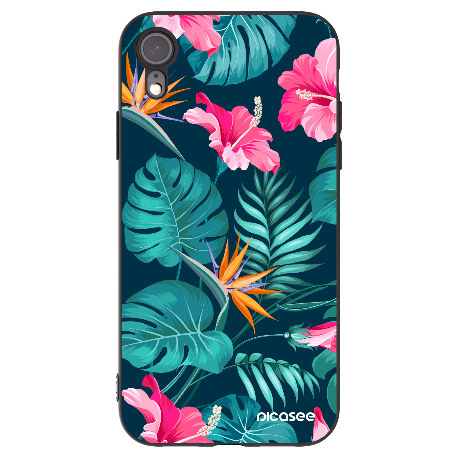 Picasee Apple iPhone XR Hülle - Schwarzes Silikon - Pink Monstera