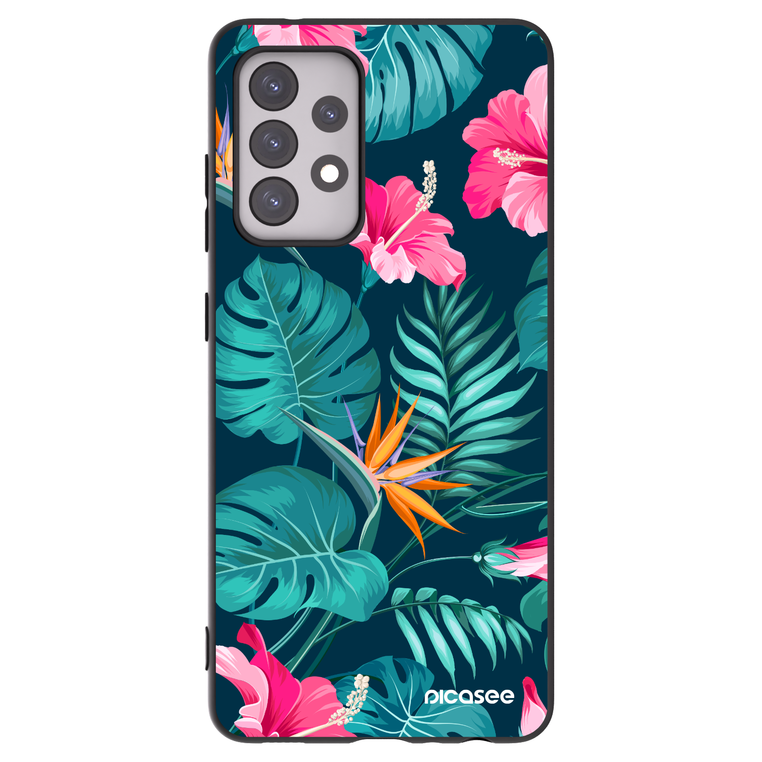 Picasee Samsung Galaxy A52s 5G A528B Hülle - Schwarzes Silikon - Pink Monstera