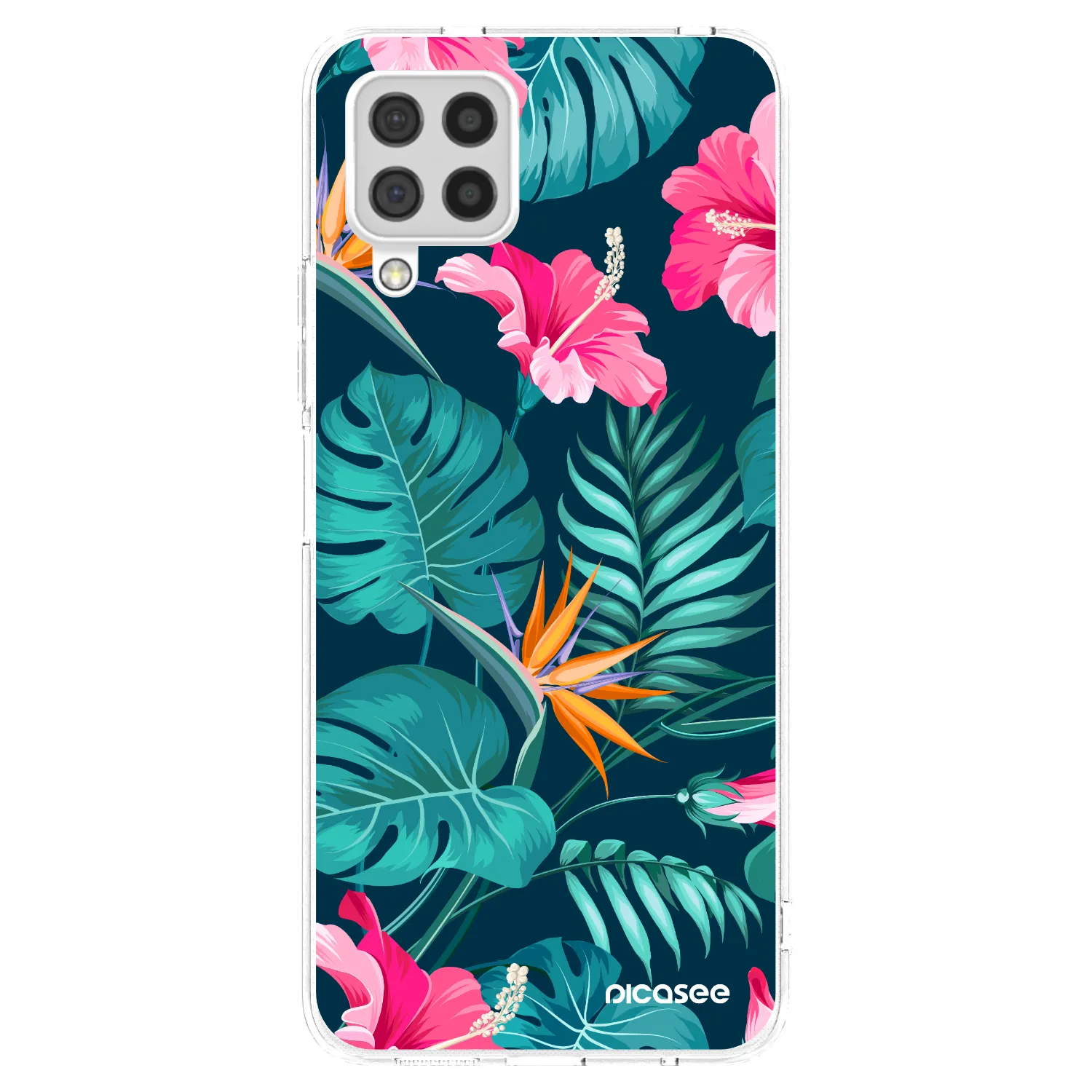 Picasee Samsung Galaxy A22 A225F 4G Hülle - Transparentes Silikon - Pink Monstera