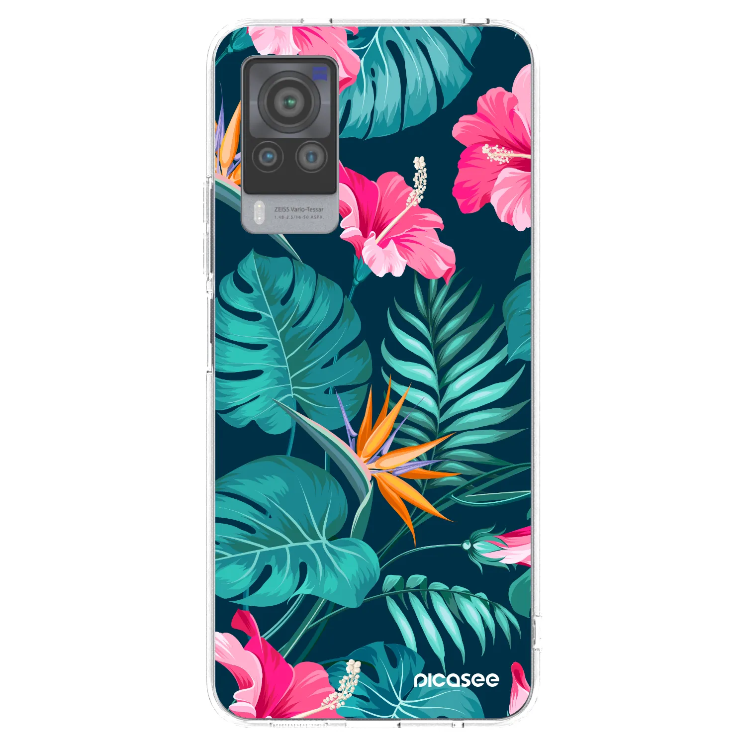 Picasee Vivo X60 Pro 5G Hülle - Transparentes Silikon - Pink Monstera