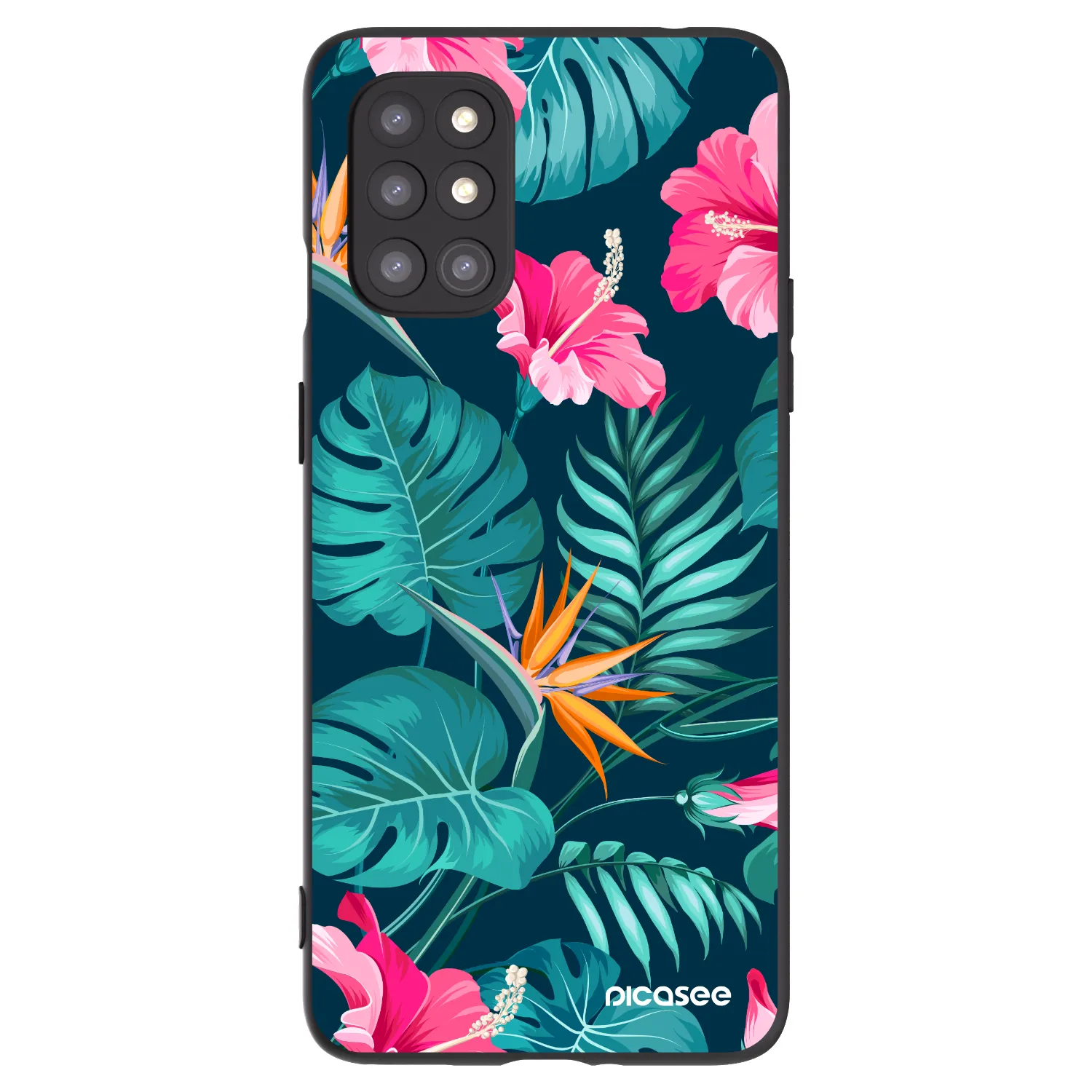 Picasee OnePlus 8T Hülle - Schwarzes Silikon - Pink Monstera