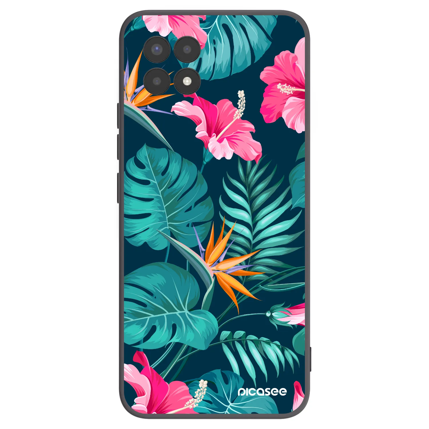 Picasee Realme 8i Hülle - Schwarzes Silikon - Pink Monstera