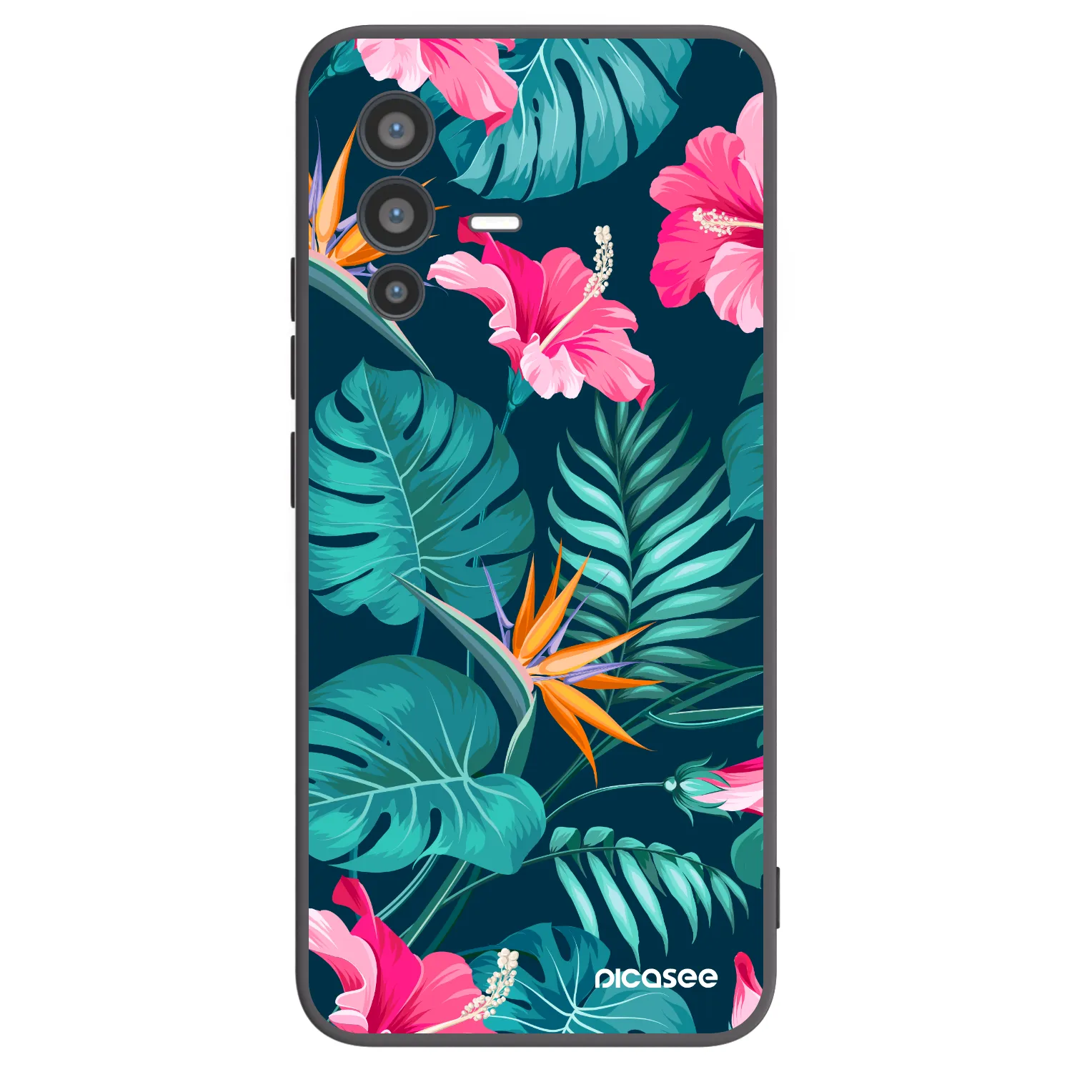Picasee Vivo V23 5G Hülle - Schwarzes Silikon - Pink Monstera