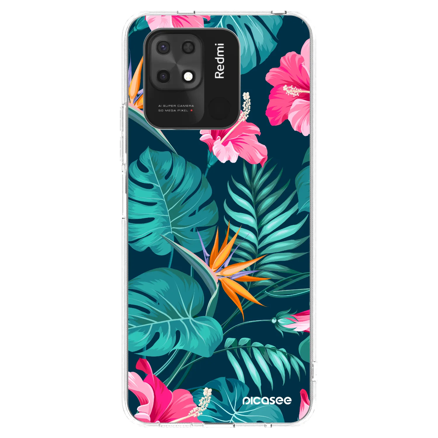 Picasee Xiaomi Redmi 10C Hülle - Transparentes Silikon - Pink Monstera